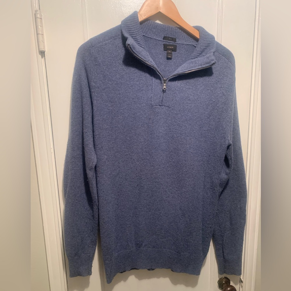 J. Crew Men's Blue 1/4 Zip Slim M Merino Wool Alpaca Blend Sweater Elbow Patches